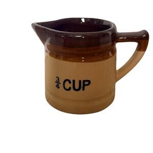 Vintage Redware Stoneware Ceramic Brown Glaze Farmhouse Measuring Cup 3/4th